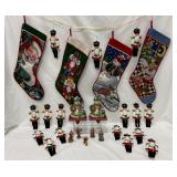 Holiday Decorations Lot With Stockings