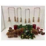 Decor Lot with Pinecones, Tassels, and Candles