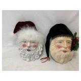 2 Glazed Clay Santa Masks