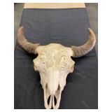 Molded Carved Plaster Bison Skull with Horns