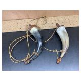 Two Powder Horns With Leather Carry Cords