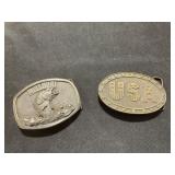 Two Metal Belt Buckles: Missouri and USA
