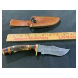 Damascus Steel Knife with Stag Handle