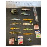 Fishing Reel, Lures, and Hooks Lot