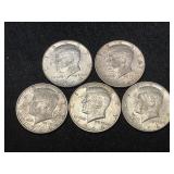 5 1964-D Kennedy Half Dollars