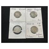 (4) Buffalo Nickels, 1936-1937