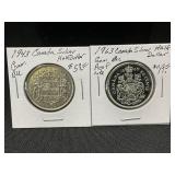 1943 and 1963 Canada Silver Half Dollars