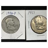 1950-P and 1951-P Franklin Half Dollars