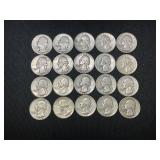 20 U.S. Silver Washington Quarters