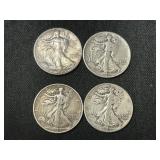 4 Walking Liberty Half Dollars