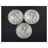Three 1944 Walking Liberty Half Dollars