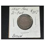 1865 Two-Cent Coin, Brown Patina