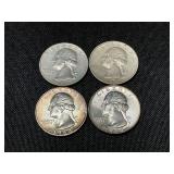Four 1964 Washington Quarters