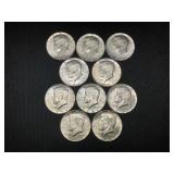 10 Kennedy 40% Silver Half Dollars