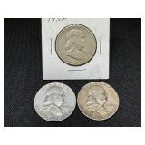 1952 Franklin Half Dollars (3 Coins)