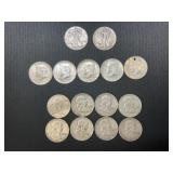 15 Silver US Half Dollars, Mixed Types