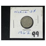 1867 U.S. 3-Cent Nickel Coin