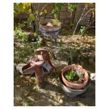 Cast Iron Pump and Ceramic Planters