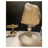 Two Table Lamps: Brass Desk and Metal Accent
