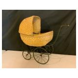 Wicker Baby Carriage with Doll