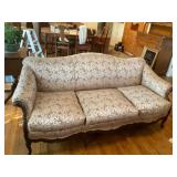 Antique Carved Wood Sofa with Upholstery