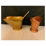 Coal Scuttle and Copper Vase Set