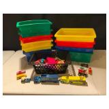 Plastic Bins and Toy Vehicles