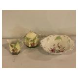 Porcelain Creamer, Sugar Bowl, and Dish Set