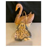 Fabric Swan with Basket and Cloth Rabbit