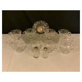 Etched Glass Cups, Saucers, and Shakers