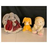 Three Plush Bunny Figurines