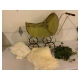 Wicker Doll Carriage with Metal Frame
