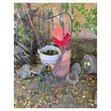 Metal Garden Decor with Red Birdhouse
