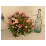 Green Glass Dispenser and Floral Arrangement