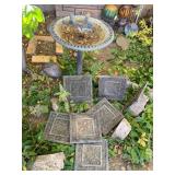 Metal Birdbath with Decorative Panels