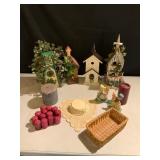 Decorative Birdhouses, Candles, and Figurines