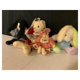 Four Fabric and Plush Rabbits