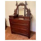 Wooden Dresser with Mirror and Drawers