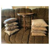 Half-Moon Wooden Side Table and Throw Pillows