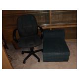 Black Office Chair and Green Plaid Chair Mat