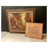 Framed Landscape Painting and Folk Art
