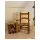 Wooden Childï¿½s Rocking Chair and Tin