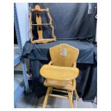 Wooden High Chair and Corner Shelf