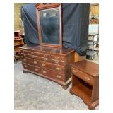 Wood Dresser with Mirror and Nightstand