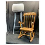 Wooden Rocking Chair and Folding Stool