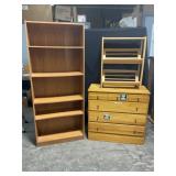 Bookshelf, Wooden Dresser, and Rack