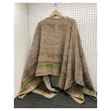 Handwoven Brown Poncho with Green Accents