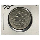 1865 United States 3-Cent Nickel Coin