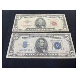 Two Series $5 Lincoln Banknotes