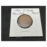 1866 Two-Cent Coin in Cardboard Holder